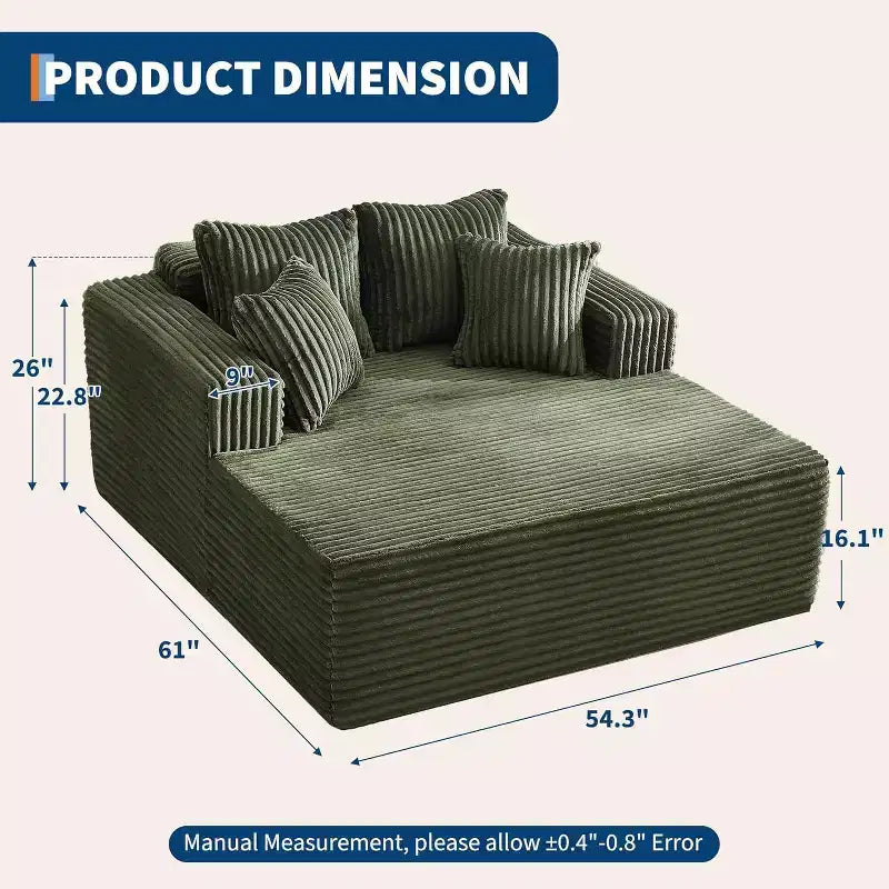 Poltrona chaise longue oversize da 155 cm, divano extra largo in velluto a coste, 4 cuscini e braccioli, divanetto per soggiorno o camera da letto, nero