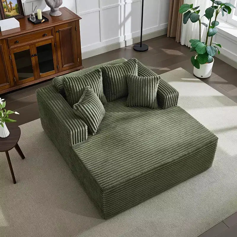 Poltrona chaise longue oversize da 155 cm, divano extra largo in velluto a coste, 4 cuscini e braccioli, divanetto per soggiorno o camera da letto, nero