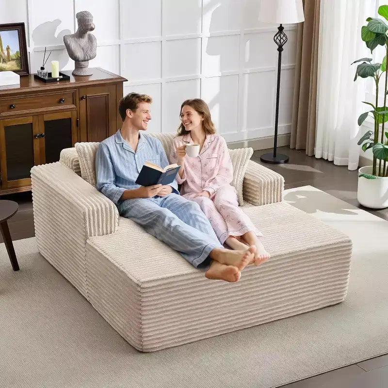 Poltrona chaise longue oversize da 155 cm, divano extra largo in velluto a coste, 4 cuscini e braccioli, divanetto per soggiorno o camera da letto, nero