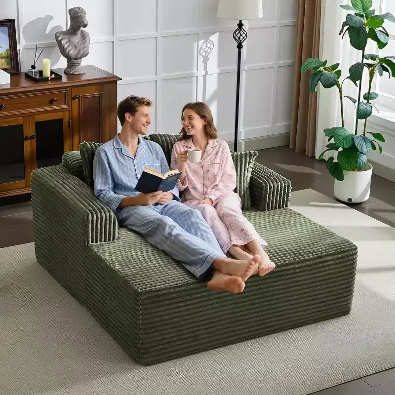 Poltrona chaise longue oversize da 155 cm, divano extra largo in velluto a coste, 4 cuscini e braccioli, divanetto per soggiorno o camera da letto, nero