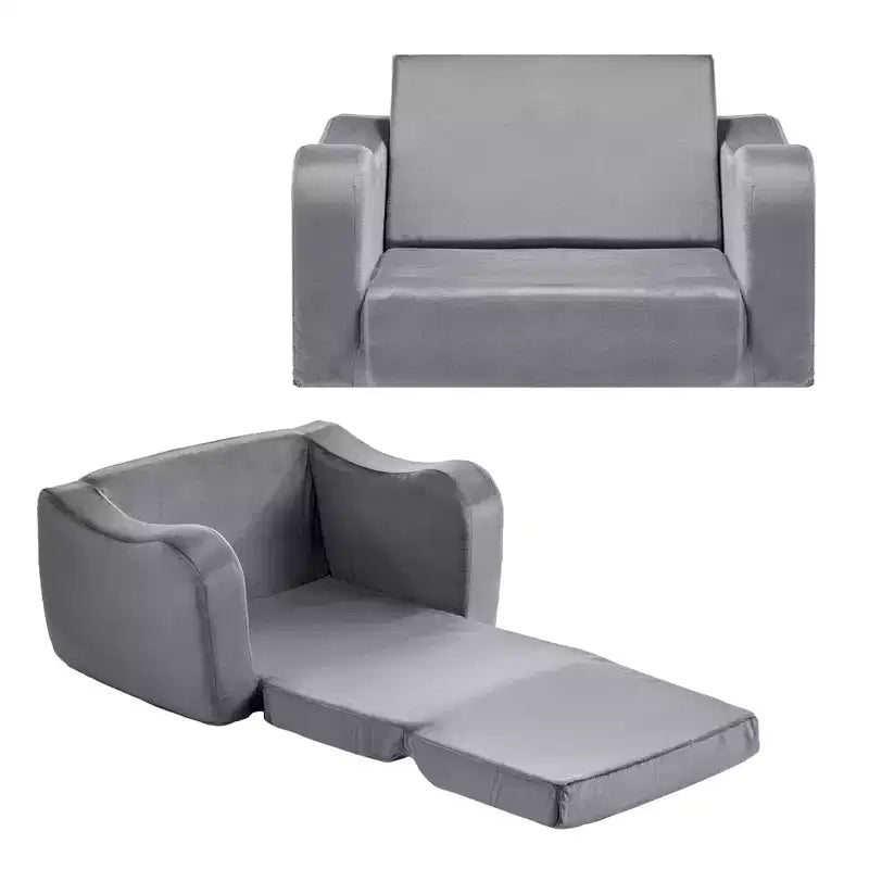 VEVOR 2-in-1 Kids Sofa, Foldable Toddler Soft Couch with Armrests, Made of 28D Sponge & Short Pile, Convertible Toddler Chair to Lounger, M, Gray