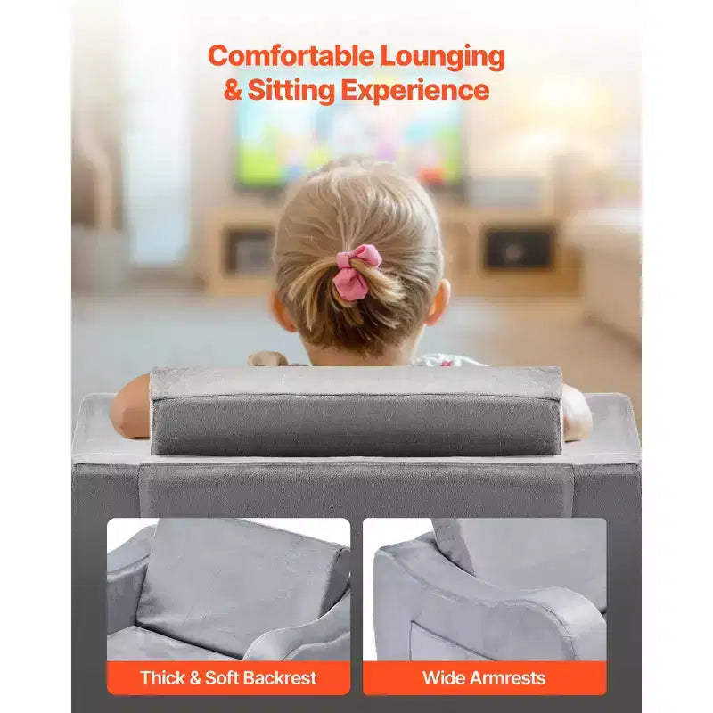 Divano 2 in 1 per bambini, morbido divano pieghevole per bambini con braccioli, sedia convertibile in lettino per bambini, M, grigio