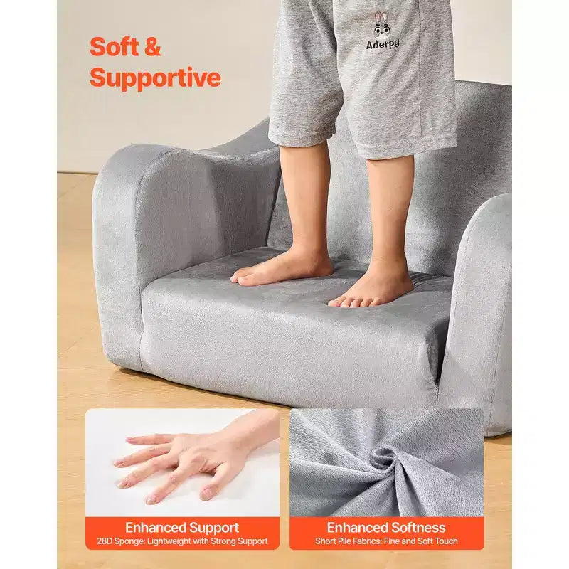Divano 2 in 1 per bambini, morbido divano pieghevole per bambini con braccioli, sedia convertibile in lettino per bambini, M, grigio