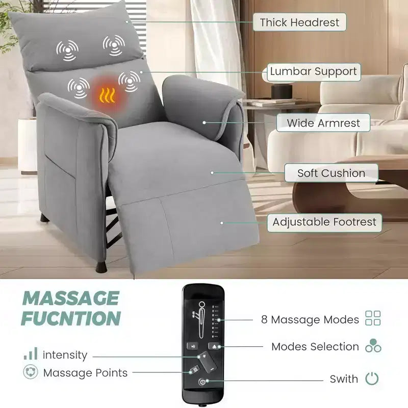 Poltrona reclinabile elettrica con massaggio e riscaldamento, divano reclinabile singolo regolabile, poltrona per home theater