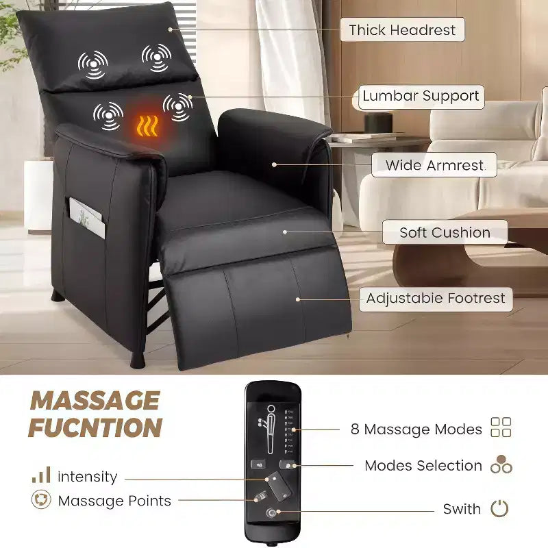 Poltrona reclinabile elettrica con massaggio e riscaldamento, divano reclinabile singolo regolabile, poltrona per home theater