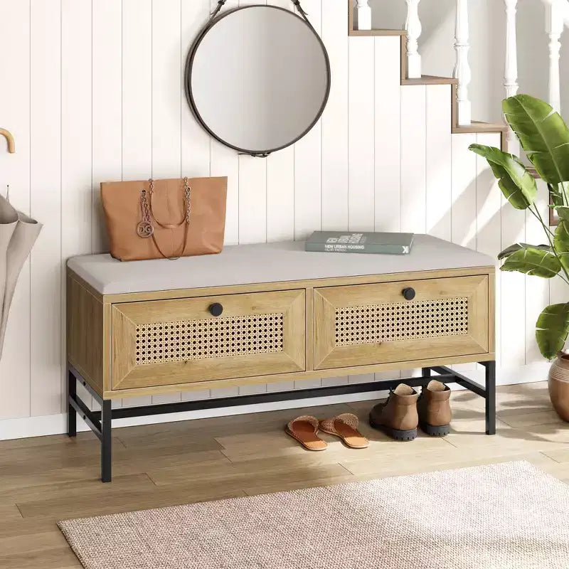 Entryway Storage Bench with Storage Drawers, Shoe Bench with 2 Storage Drawers and Seat for Hallway and Bedroom