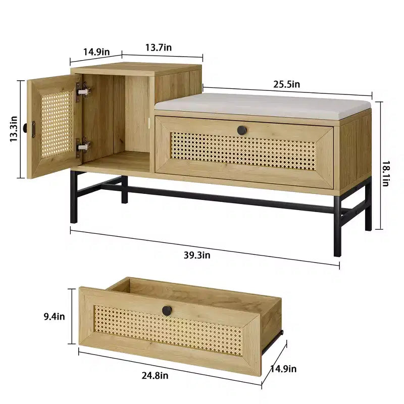 Panca Contenitore da Ingresso con Cassetti, Panca Portascarpe con 2 Cassetti e Seduta per Corridoio e Camera da Letto