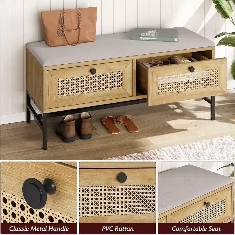 Panca Contenitore da Ingresso con Cassetti, Panca Portascarpe con 2 Cassetti e Seduta per Corridoio e Camera da Letto