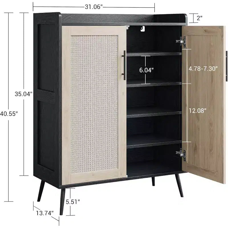 Scarpiera a 6 Ripiani in Rattan - Organizer Regolabile con Ante per Ingresso, Corridoio e Armadio, Tessitura Naturale