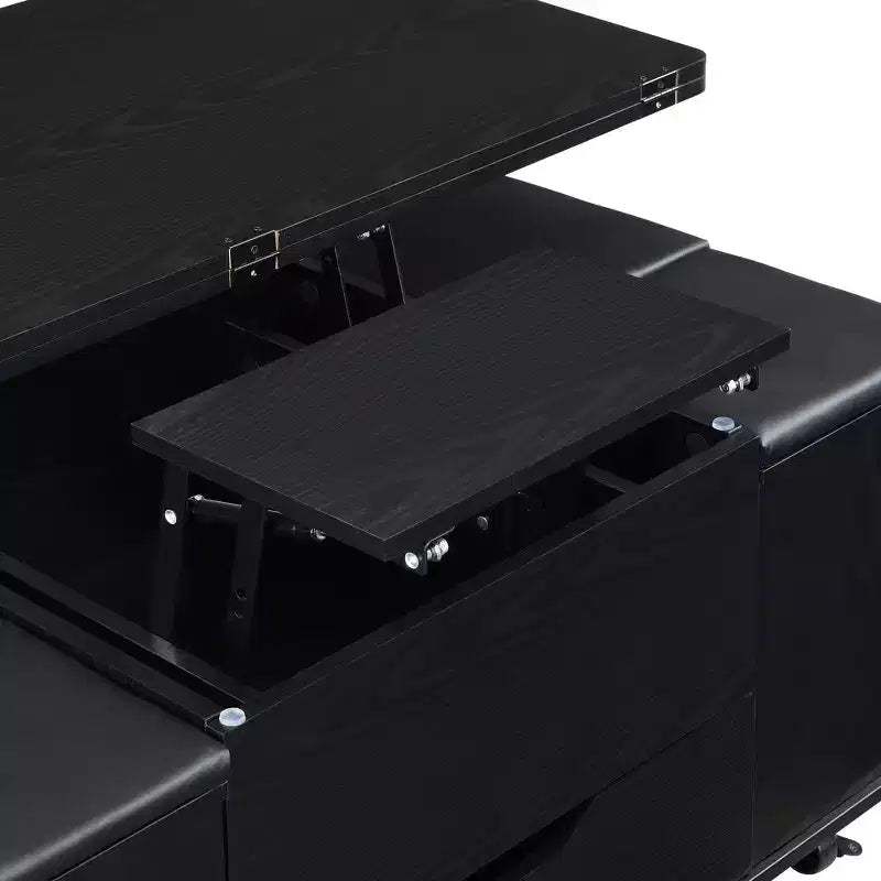Tavolino da caffè multifunzione moderno con piano sollevabile e vano portaoggetti nascosto, 4 sgabelli e rotelle, perfetto per spazi abitativi moderni