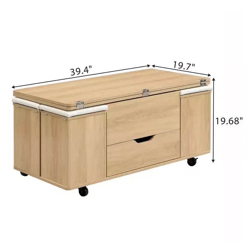 Tavolino da caffè multifunzione moderno con piano sollevabile e vano portaoggetti nascosto, 4 sgabelli e rotelle, perfetto per spazi abitativi moderni