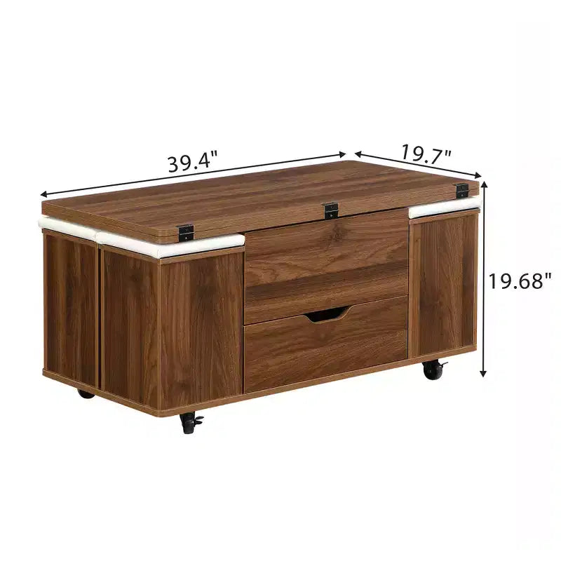 Tavolino da caffè multifunzione moderno con piano sollevabile e vano portaoggetti nascosto, 4 sgabelli e rotelle, perfetto per spazi abitativi moderni