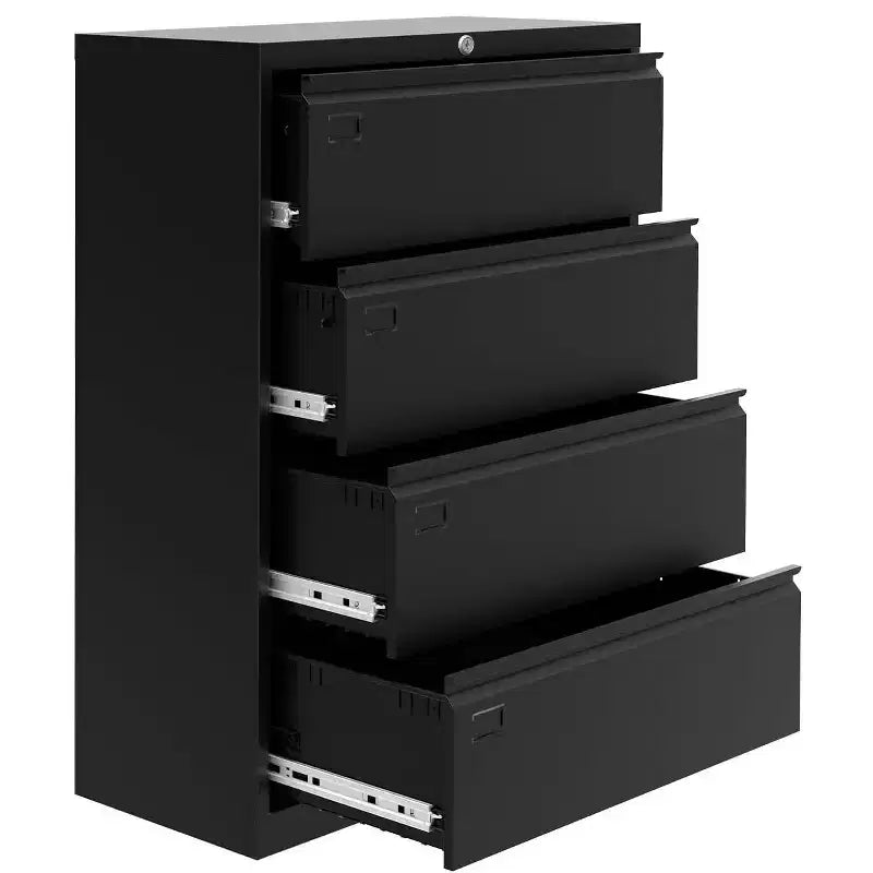 TROPOW 4-Drawer Lateral File Cabinet - Black Heavy-Duty Metal Storage for Letter/Legal Documents (Home/Office Use)