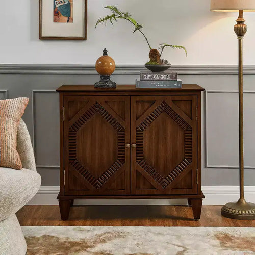 Okak 33.6in Retro Storage Cabinet, Entryway Cabinet with 2 Doors, Decorative Cabinet for Living Room, Hallway, Entryway