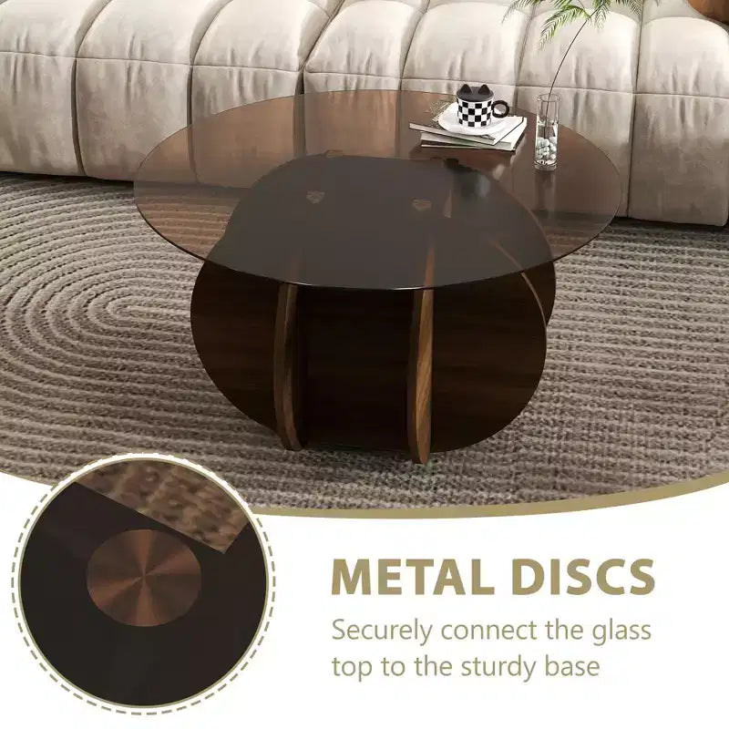 Tavolino da caffè in vetro, tavolino rotondo con struttura geometrica in metallo, tavolino da caffè moderno e minimalista per decorazioni