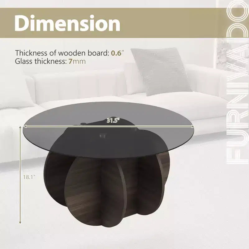 Tavolino da caffè in vetro, tavolino rotondo con struttura geometrica in metallo, tavolino da caffè moderno e minimalista per decorazioni