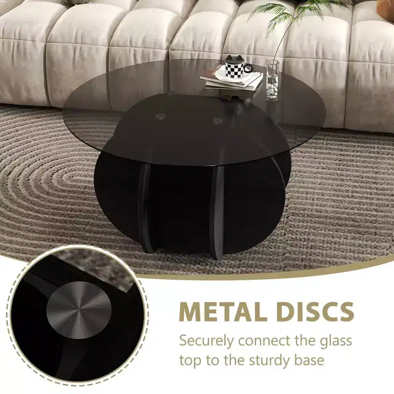 Tavolino da caffè in vetro, tavolino rotondo con struttura geometrica in metallo, tavolino da caffè moderno e minimalista per decorazioni