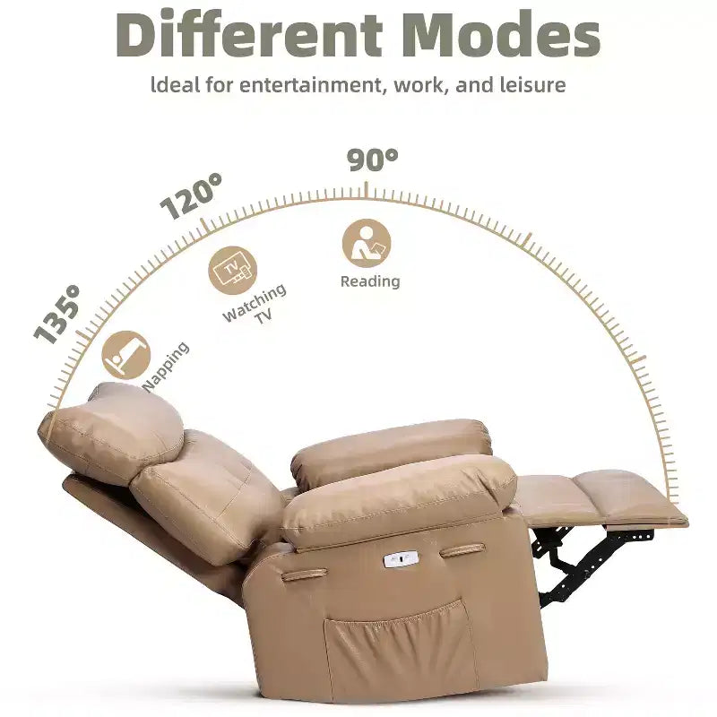 Poltrona Reclinabile Oversize con Girevole a 360°, Funzione Dondolo, Funzione Massaggio e Telecomando Inclusi per Soggiorni e Camere da Letto, Beige