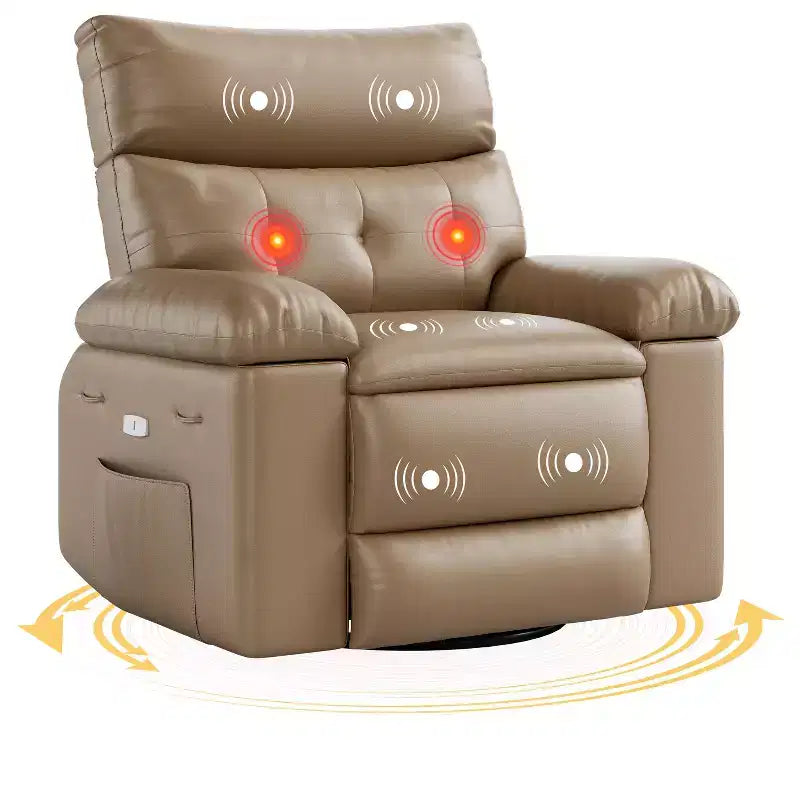 Poltrona Reclinabile Oversize con Girevole a 360°, Funzione Dondolo, Funzione Massaggio e Telecomando Inclusi per Soggiorni e Camere da Letto, Beige