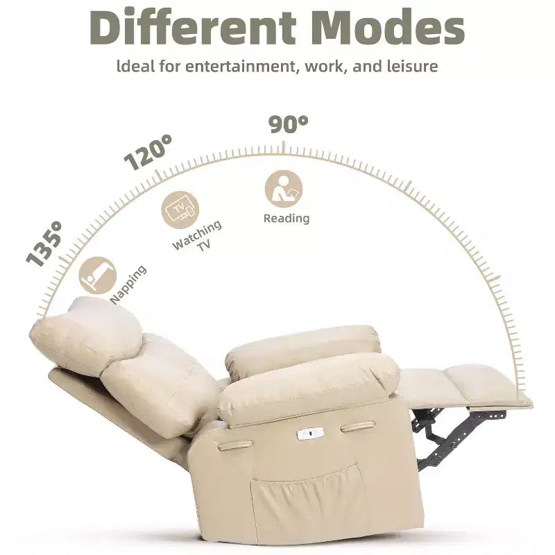 Poltrona Reclinabile Oversize con Girevole a 360°, Funzione Dondolo, Funzione Massaggio e Telecomando Inclusi per Soggiorni e Camere da Letto, Beige
