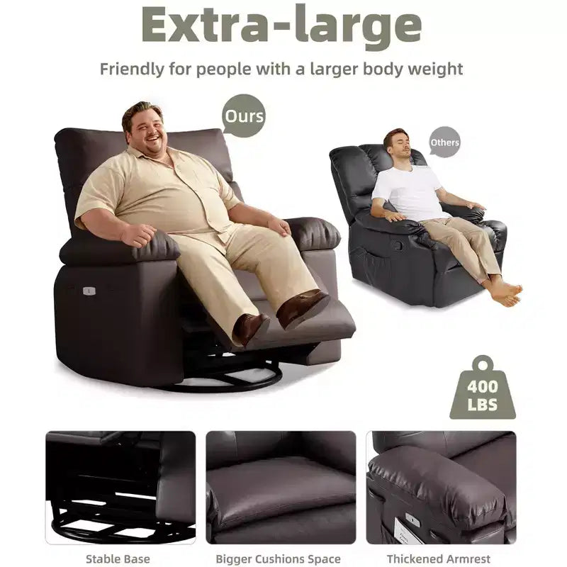 Poltrona Reclinabile Oversize con Girevole a 360°, Funzione Dondolo, Funzione Massaggio e Telecomando Inclusi per Soggiorni e Camere da Letto, Beige