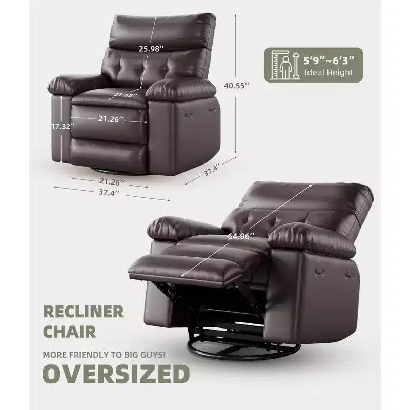 Poltrona Reclinabile Oversize con Girevole a 360°, Funzione Dondolo, Funzione Massaggio e Telecomando Inclusi per Soggiorni e Camere da Letto, Beige