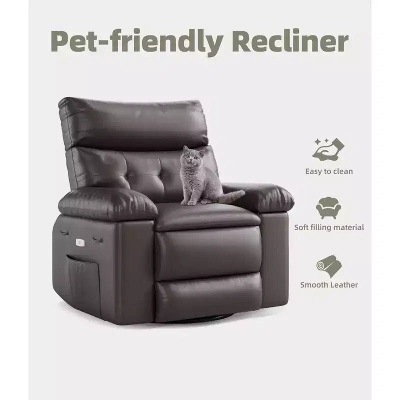 Poltrona Reclinabile Oversize con Girevole a 360°, Funzione Dondolo, Funzione Massaggio e Telecomando Inclusi per Soggiorni e Camere da Letto, Beige