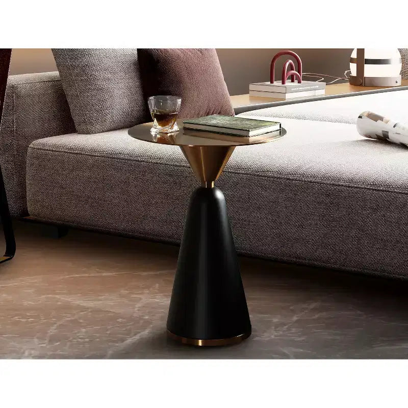 HomeStock 25 in.H Black Color Round Stainless Steel Table Top End Table 1 -piece