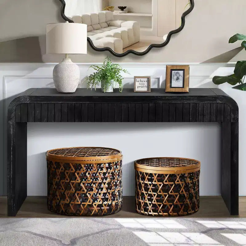 Okak 59IN Farmhouse Curved Entryway Table, Console Table with 2 Hidden Handle Drawers, Hallway Table for Livng Room, Dining Room