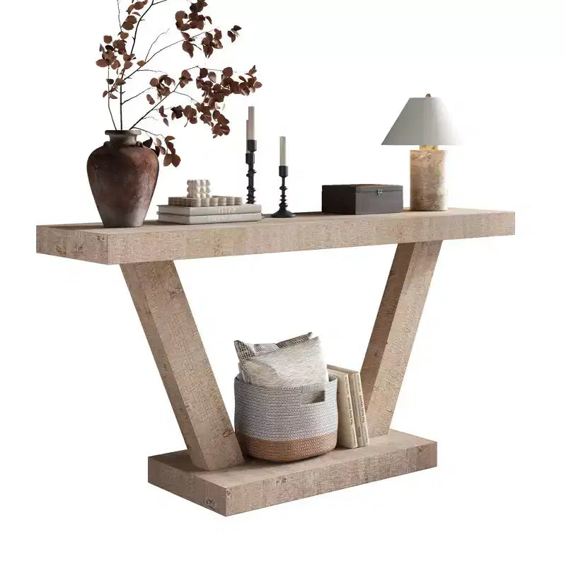 Consolle vintage da 60 pollici a 2 ripiani in legno massello impiallacciato, tavolo da ingresso con gambe robuste e base spessa, tavolo da corridoio per soggiorno