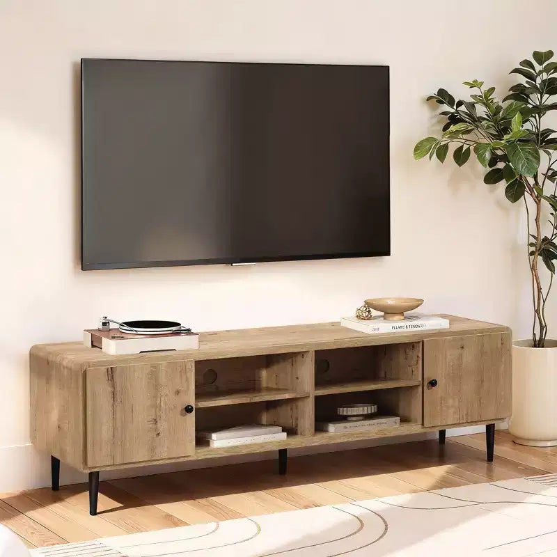 LuxenHome 71 Oak TV Stand for TVs up to 75, Entertainment Center with Storage Brown