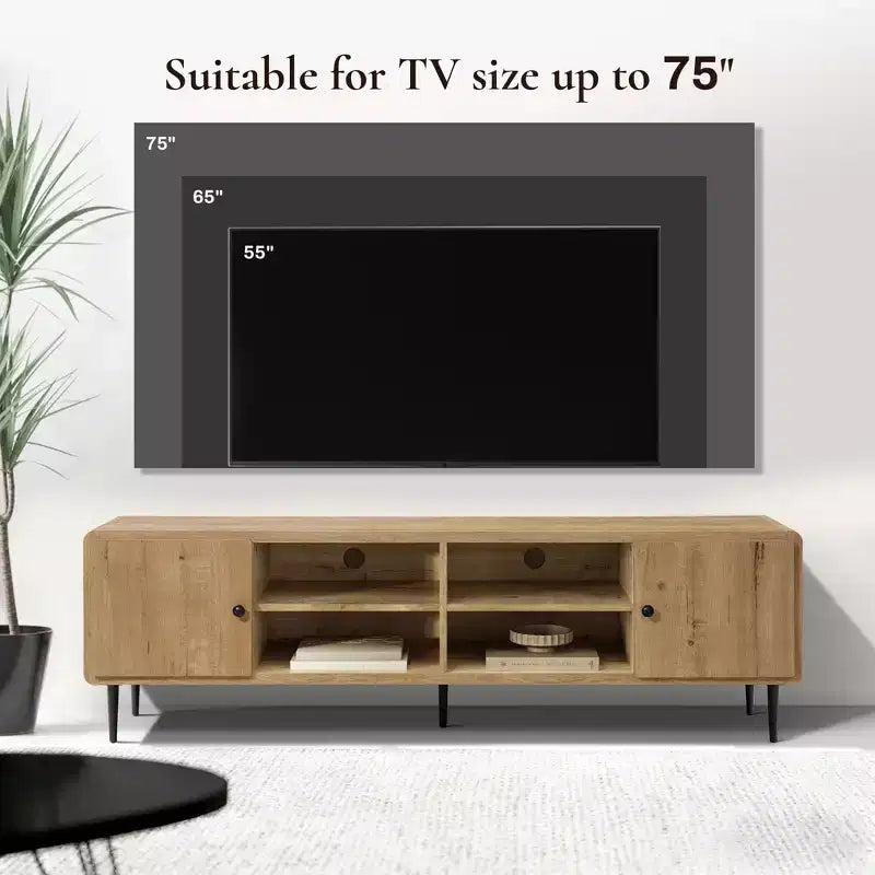 Mobile TV in rovere da 71" per TV fino a 75", mobile multimediale con vani portaoggetti, marrone