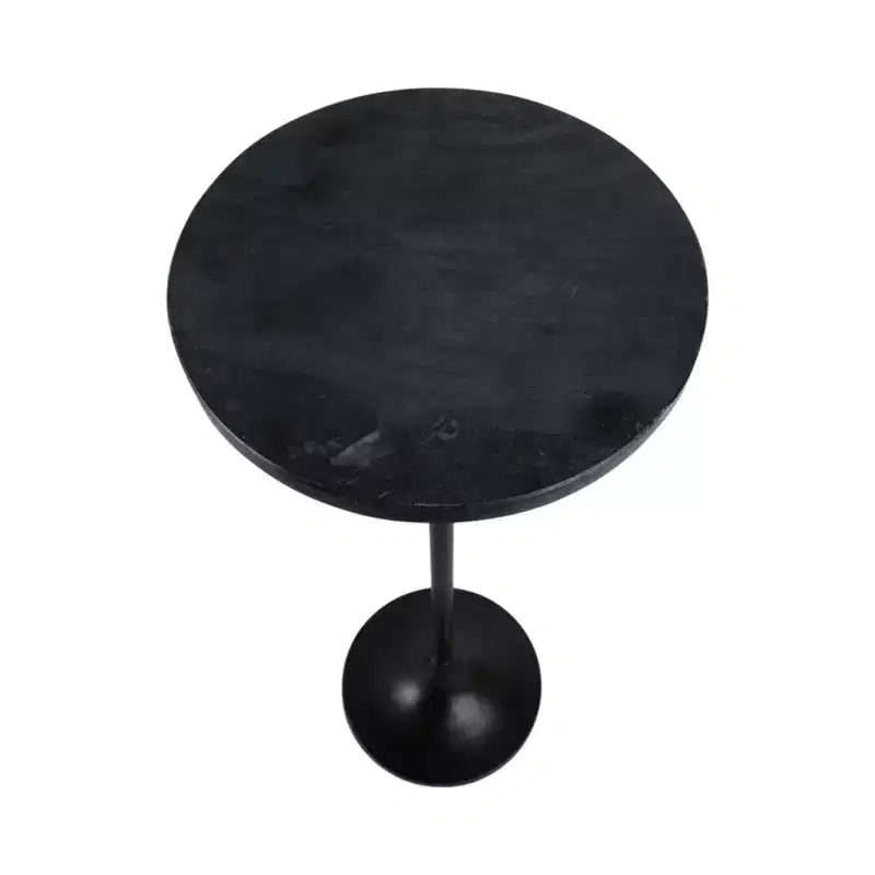 Elegante tavolino, tavolino da appoggio o comodino piccolo per l'arredamento della stanza - Tavolino da bevande sottile in metallo con piano in marmo e base a tromba