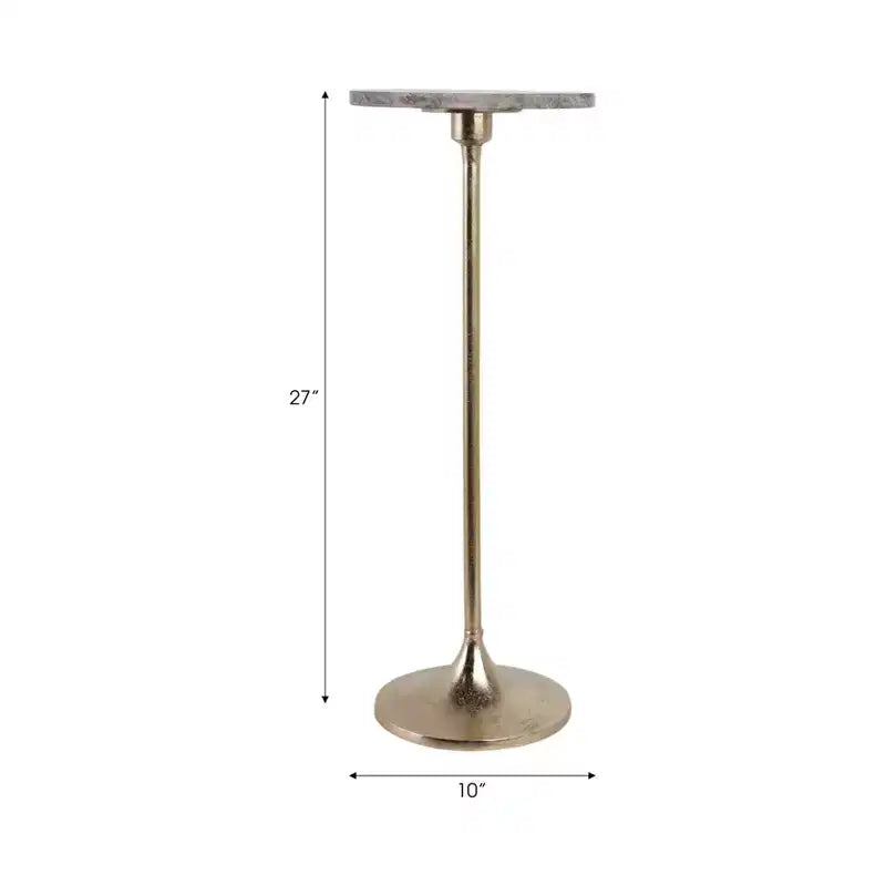 Elegante tavolino, tavolino da appoggio o comodino piccolo per l'arredamento della stanza - Tavolino da bevande sottile in metallo con piano in marmo e base a tromba