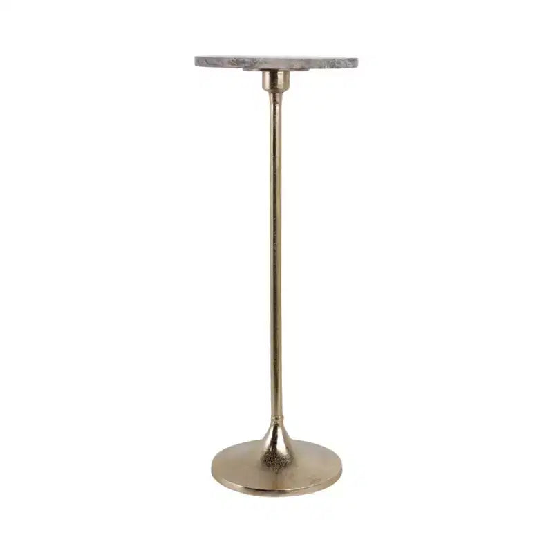 Elegante tavolino, tavolino da appoggio o comodino piccolo per l'arredamento della stanza - Tavolino da bevande sottile in metallo con piano in marmo e base a tromba