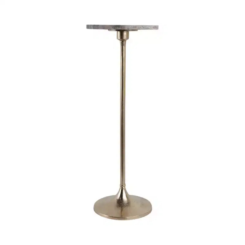 Elegante tavolino, tavolino da appoggio o comodino piccolo per l'arredamento della stanza - Tavolino da bevande sottile in metallo con piano in marmo e base a tromba