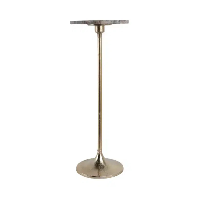 Elegante tavolino, tavolino da appoggio o comodino piccolo per l'arredamento della stanza - Tavolino da bevande sottile in metallo con piano in marmo e base a tromba
