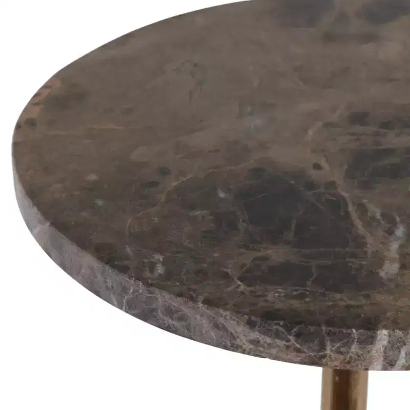 Elegante tavolino, tavolino da appoggio o comodino piccolo per l'arredamento della stanza - Tavolino da bevande sottile in metallo con piano in marmo e base a tromba