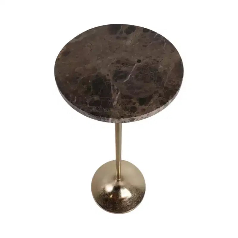Elegante tavolino, tavolino da appoggio o comodino piccolo per l'arredamento della stanza - Tavolino da bevande sottile in metallo con piano in marmo e base a tromba