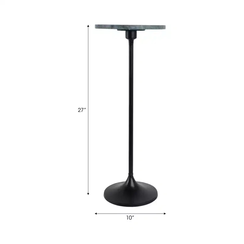 Elegante tavolino, tavolino da appoggio o comodino piccolo per l'arredamento della stanza - Tavolino da bevande sottile in metallo con piano in marmo e base a tromba