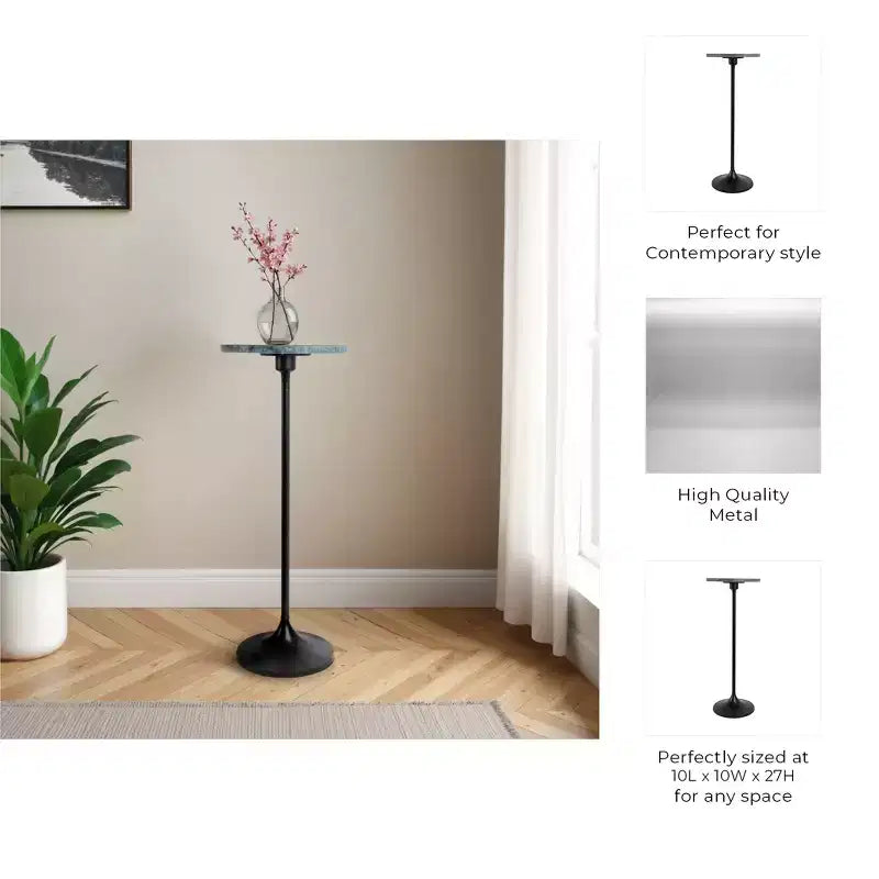 Elegante tavolino, tavolino da appoggio o comodino piccolo per l'arredamento della stanza - Tavolino da bevande sottile in metallo con piano in marmo e base a tromba