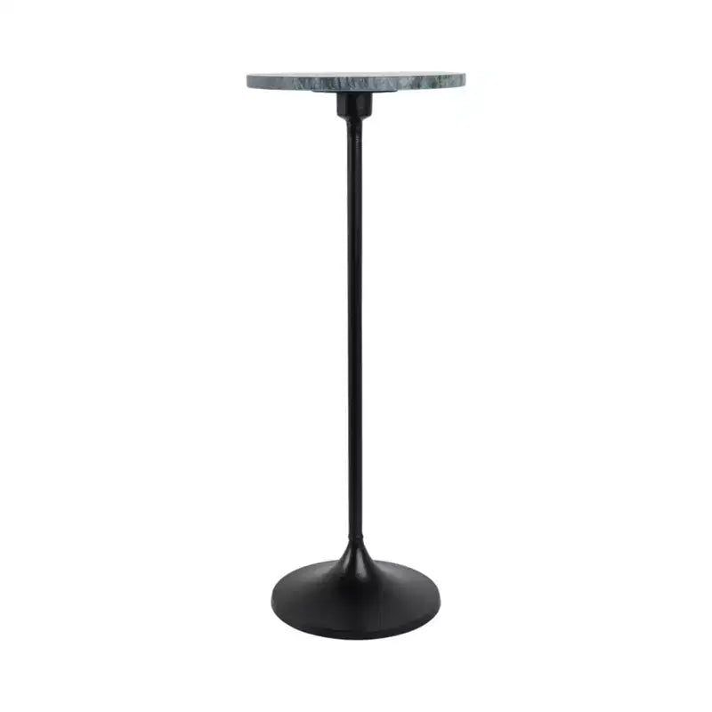 Elegante tavolino, tavolino da appoggio o comodino piccolo per l'arredamento della stanza - Tavolino da bevande sottile in metallo con piano in marmo e base a tromba