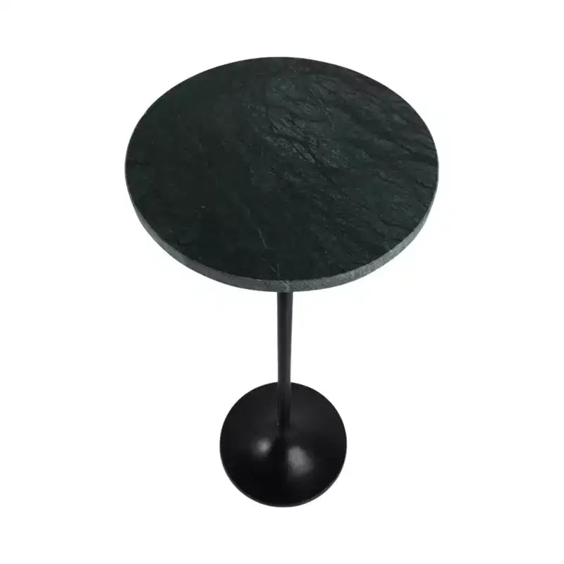 Elegante tavolino, tavolino da appoggio o comodino piccolo per l'arredamento della stanza - Tavolino da bevande sottile in metallo con piano in marmo e base a tromba