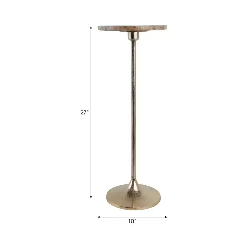 Elegante tavolino, tavolino da appoggio o comodino piccolo per l'arredamento della stanza - Tavolino da bevande sottile in metallo con piano in marmo e base a tromba