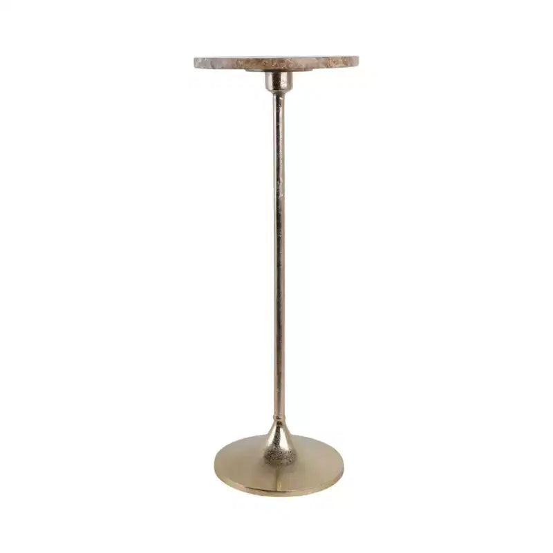 Elegante tavolino, tavolino da appoggio o comodino piccolo per l'arredamento della stanza - Tavolino da bevande sottile in metallo con piano in marmo e base a tromba