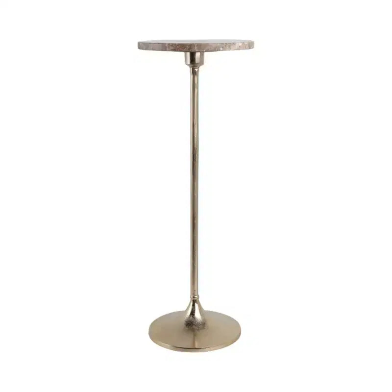 Elegante tavolino, tavolino da appoggio o comodino piccolo per l'arredamento della stanza - Tavolino da bevande sottile in metallo con piano in marmo e base a tromba