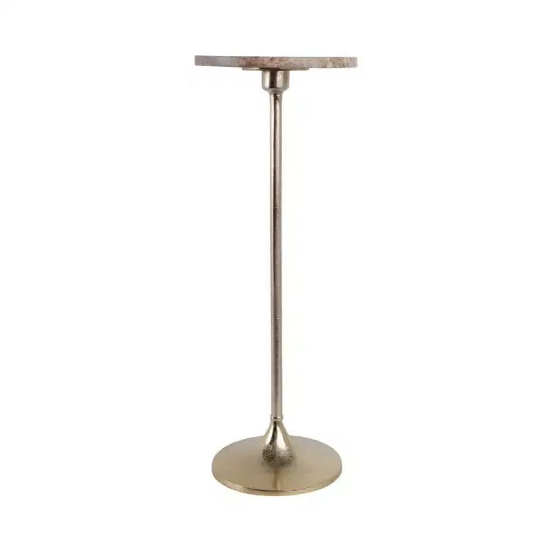 Elegante tavolino, tavolino da appoggio o comodino piccolo per l'arredamento della stanza - Tavolino da bevande sottile in metallo con piano in marmo e base a tromba
