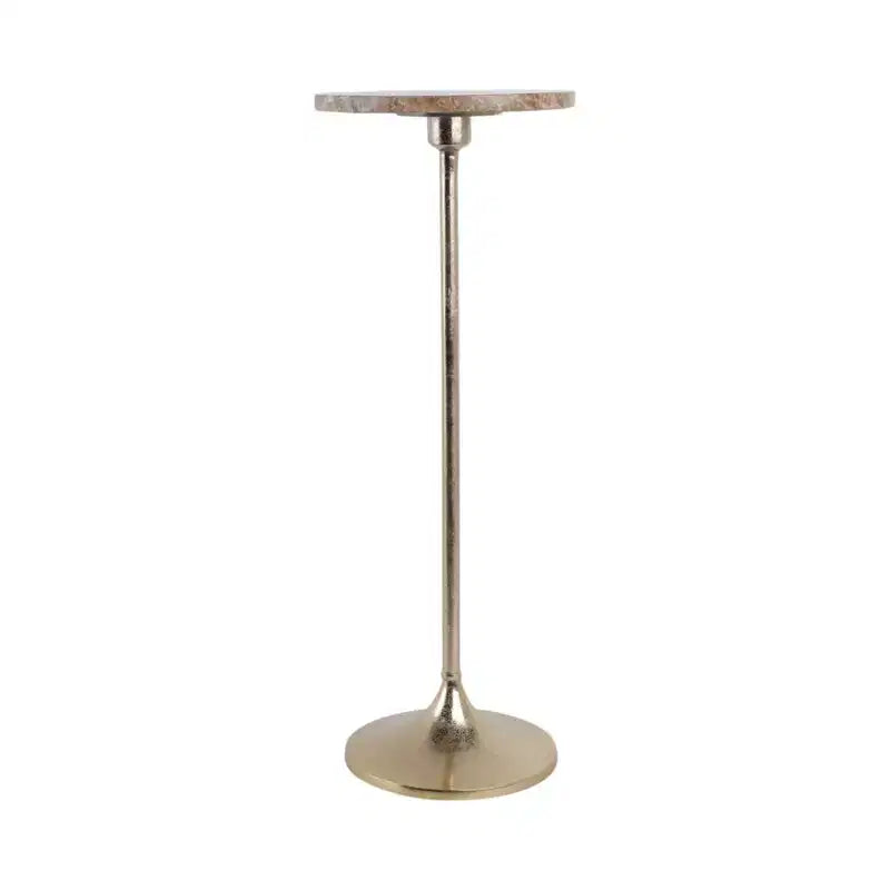 Elegante tavolino, tavolino da appoggio o comodino piccolo per l'arredamento della stanza - Tavolino da bevande sottile in metallo con piano in marmo e base a tromba