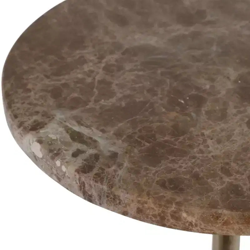 Elegante tavolino, tavolino da appoggio o comodino piccolo per l'arredamento della stanza - Tavolino da bevande sottile in metallo con piano in marmo e base a tromba