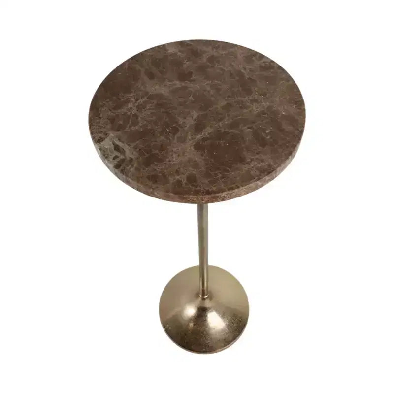Elegante tavolino, tavolino da appoggio o comodino piccolo per l'arredamento della stanza - Tavolino da bevande sottile in metallo con piano in marmo e base a tromba